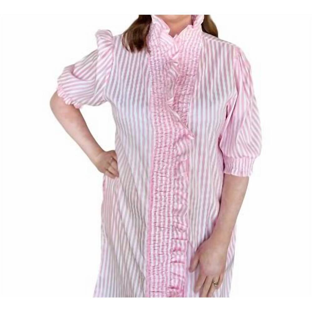 NEW BOHO CHIC striped ruffle trim dress in pink